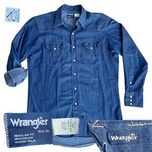 Wrangler Pearl-Snap Denim Button-up Shirt Men's Sz 16.5-34